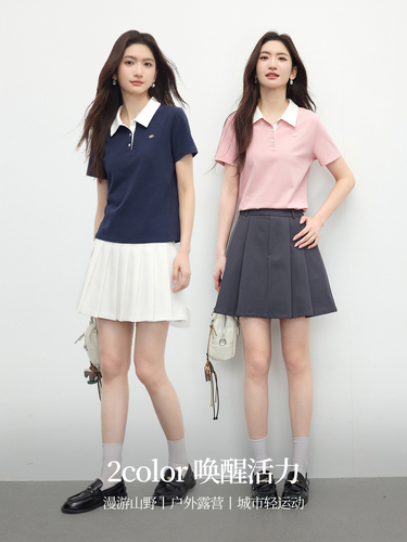 Xi World polo shirt, T-shirt, short-sleeved, women's summer 2026 new all-matching, slimming and contrasting lapel shoulder top