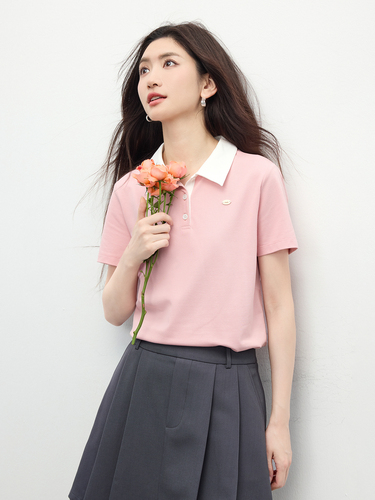 Xi World polo shirt, T-shirt, short-sleeved, women's summer 2026 new all-matching, slimming and contrasting lapel shoulder top