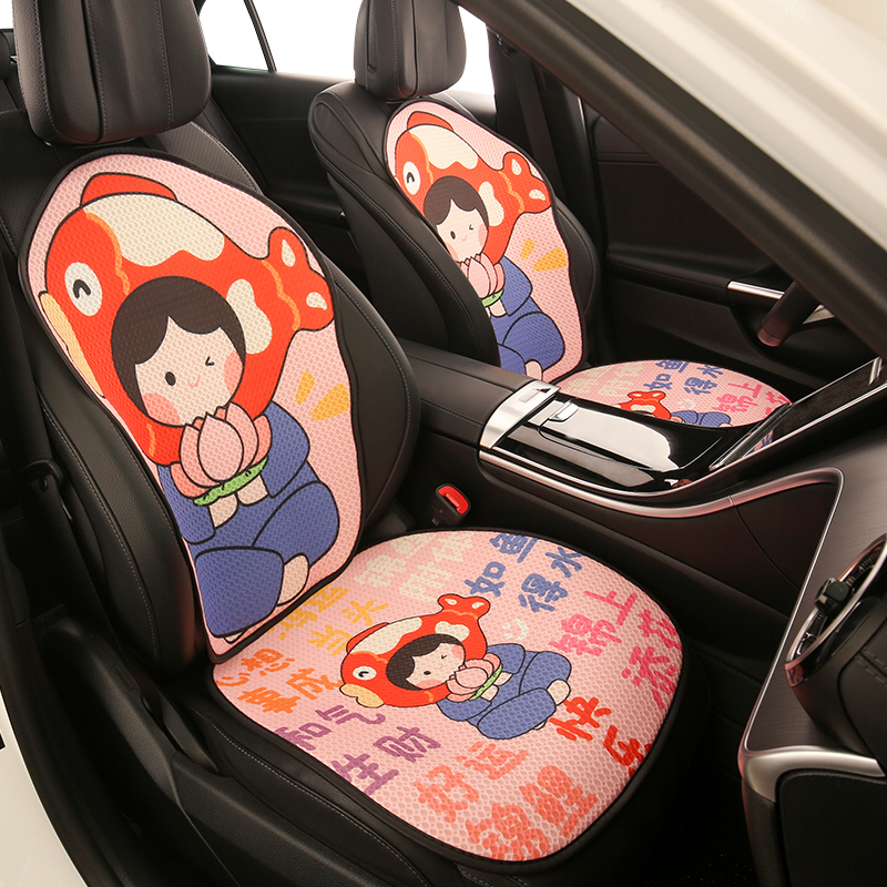 夏季新款亚麻汽车坐垫透气防滑免绑棉麻网红汽车座垫椅套四季通用