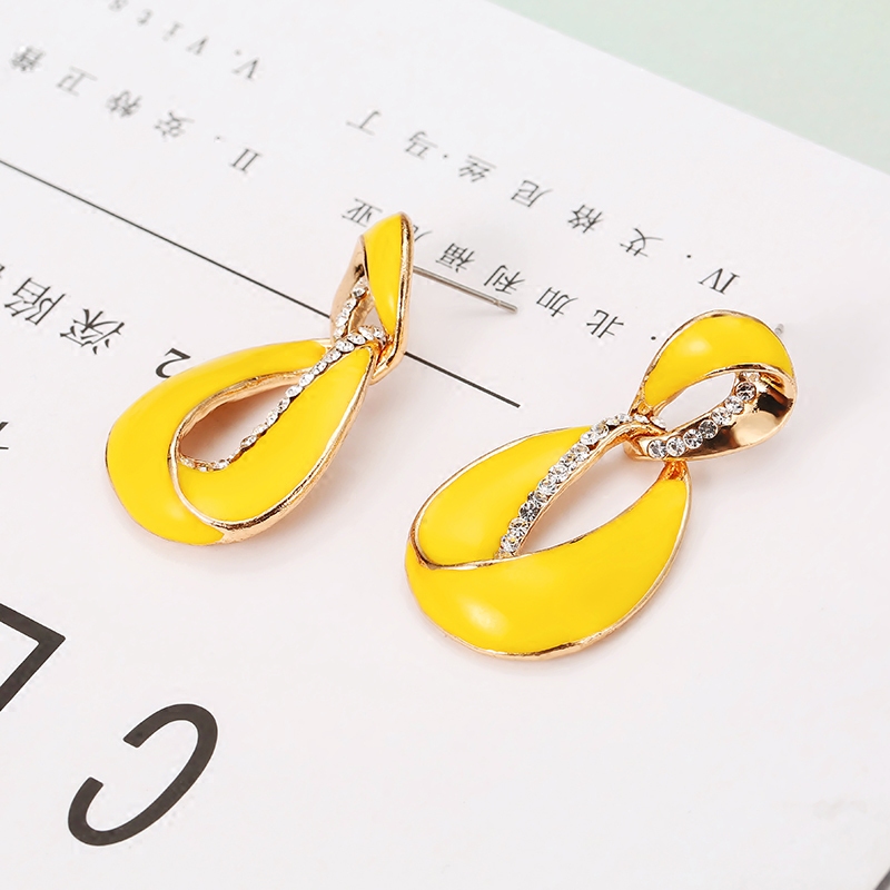 复古奢华耳饰几何个性大耳钉黄色