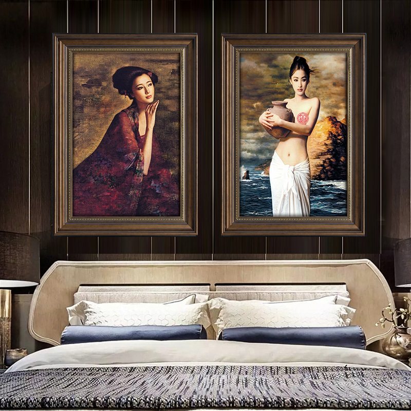 定做欧式挂抱画卧室头装饰人床画人体术美女油艺世名画美《陶画界