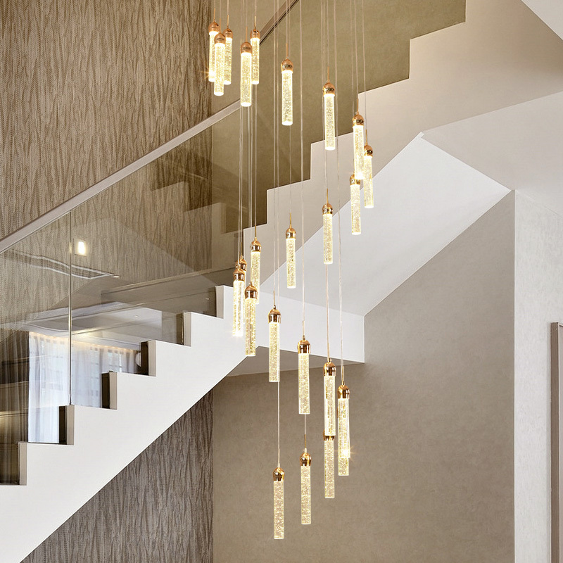楼梯灯长吊灯复式楼客厅大吊灯现代简约别墅阁楼旋转楼梯水晶吊灯