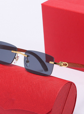 新款无框木质镜腿太阳镜男欧美户外墨镜时尚潮流光学眼镜人体工学