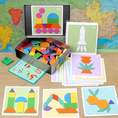 儿童玩具形状磁性拼图七巧板创意益智力想象力开发男孩女孩双性贴