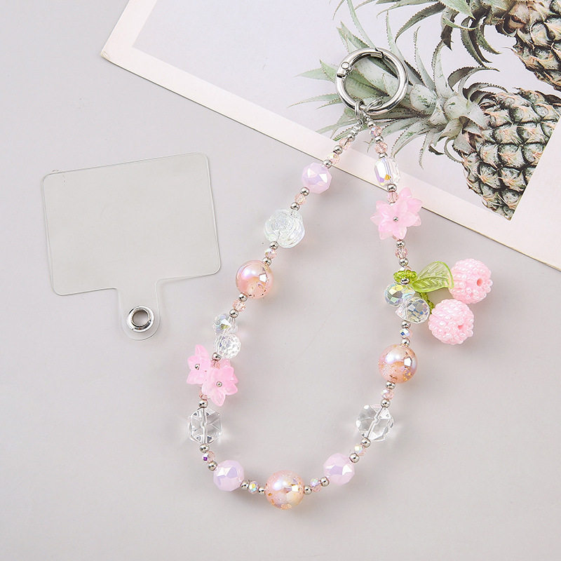 短款珍珠手机挂链小清新水晶串珠樱桃挂链户外防丢钥匙扣配饰甜美