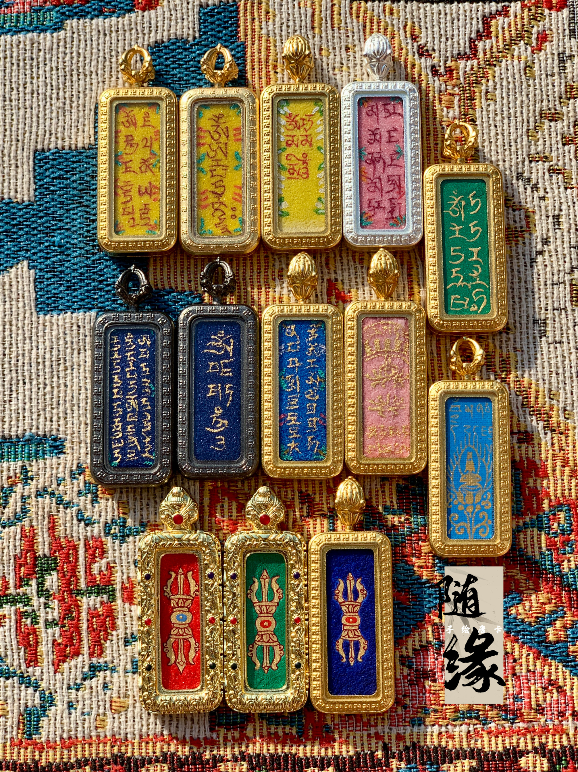 【随缘唐卡】清仓特价粗矿砂纯手绘经文小唐卡随身唐卡