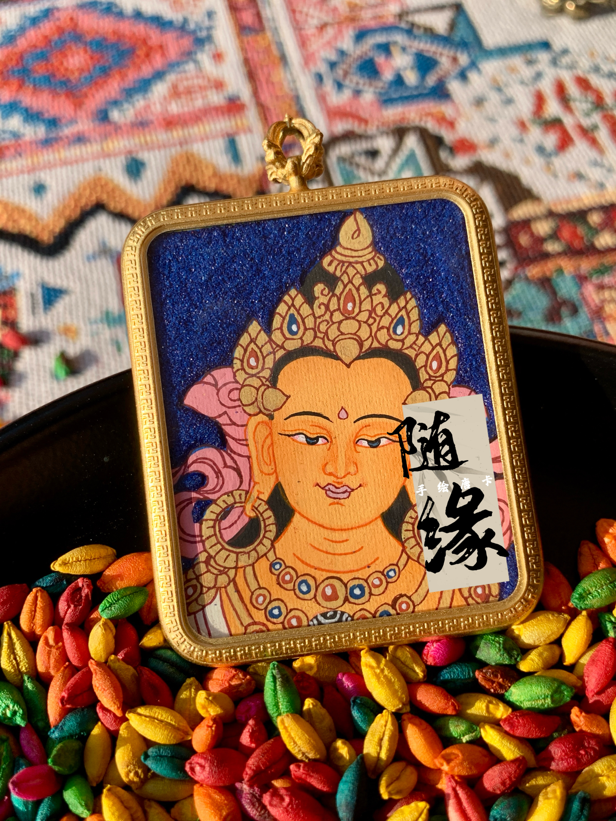 【随缘唐卡】粗矿砂纯手绘文殊唐卡