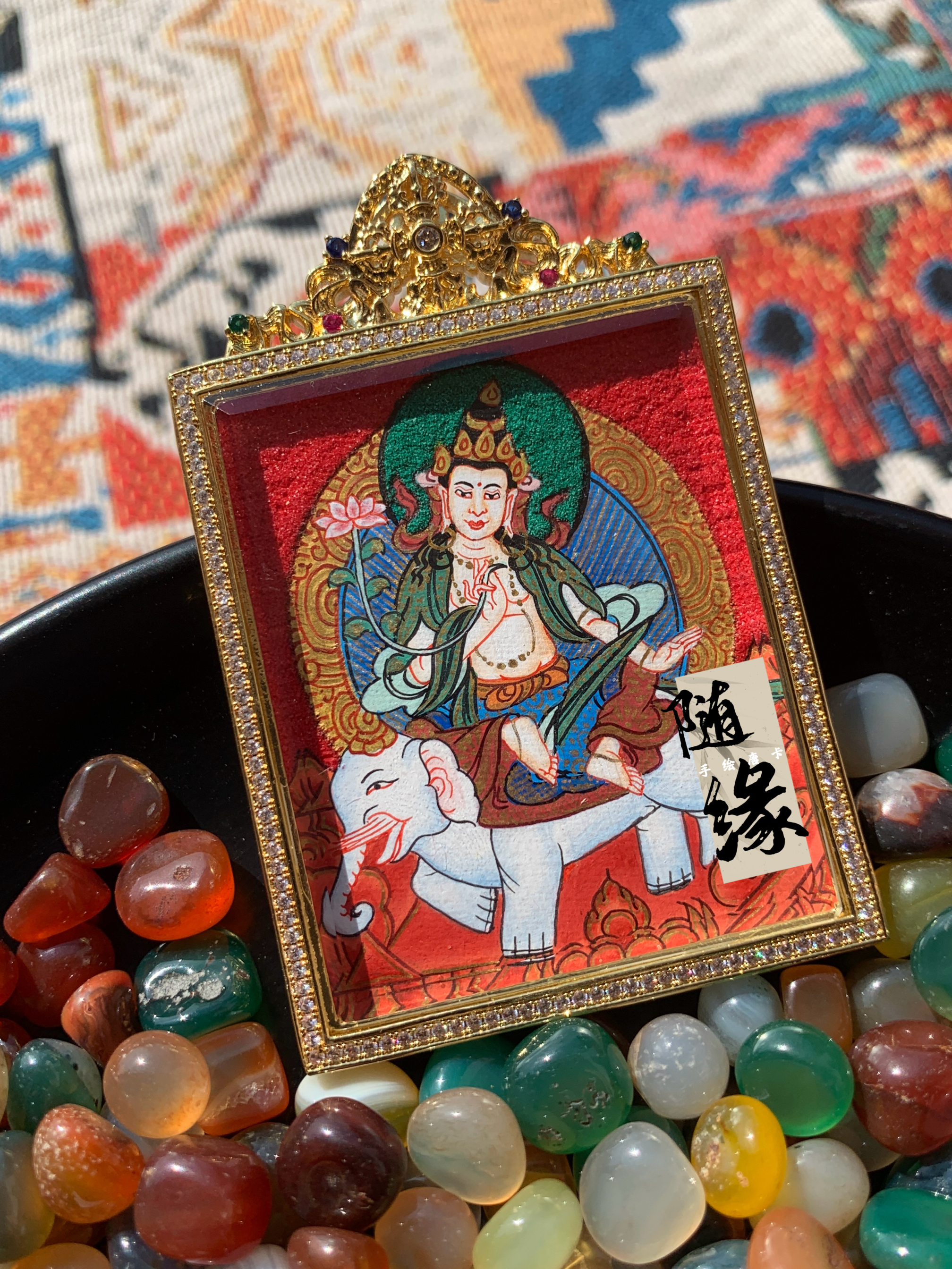 【随缘唐卡】粗矿砂纯手绘普贤唐卡