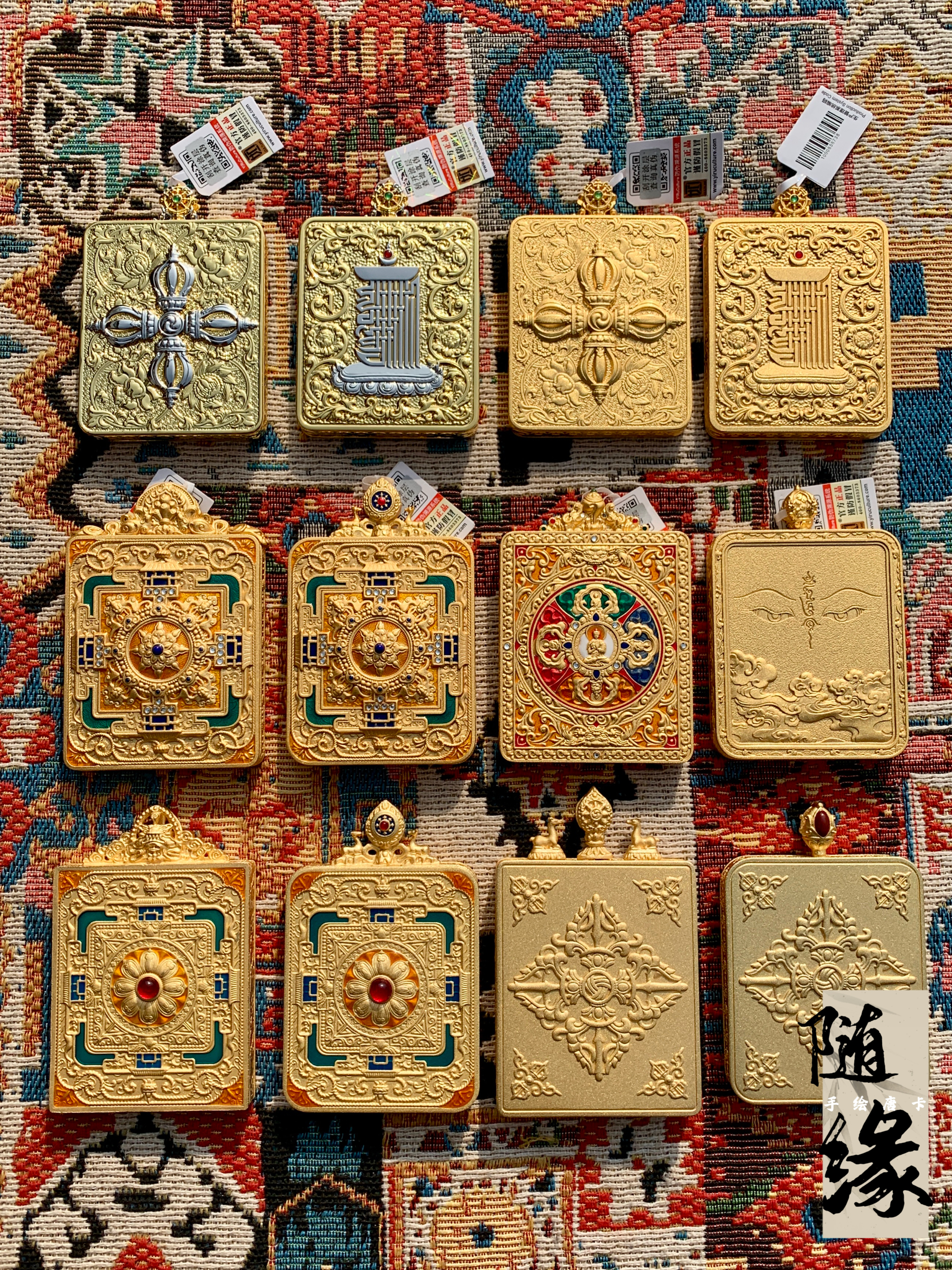 【随缘】精品纯铜电镀重工浮雕嘎乌盒方形唐卡嘎乌吊坠壳