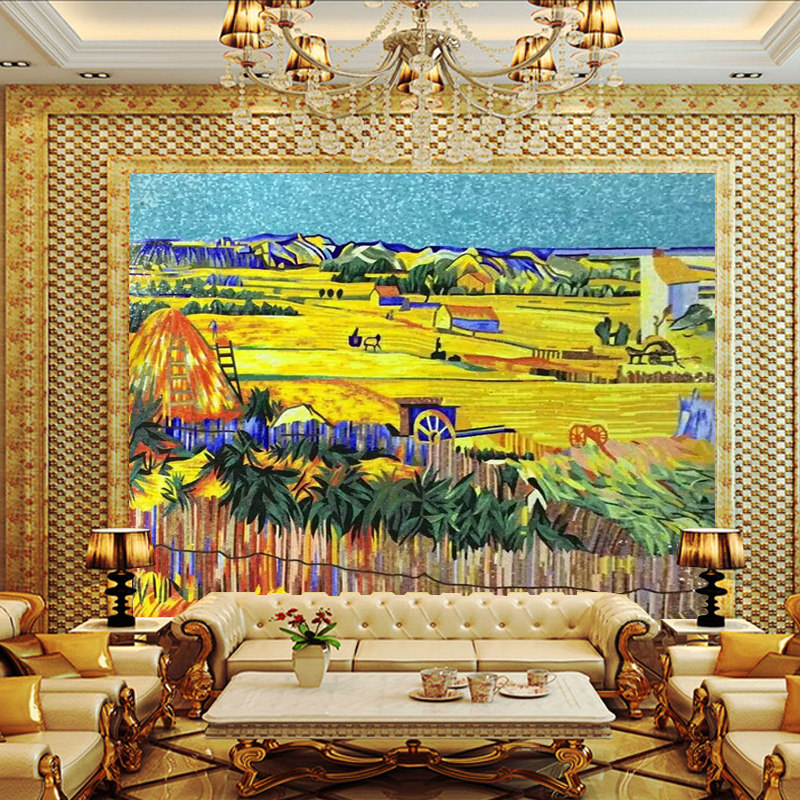 马赛克剪画拼图拼花玄关电视沙发背景墙客厅餐厅油画梵高大丰收