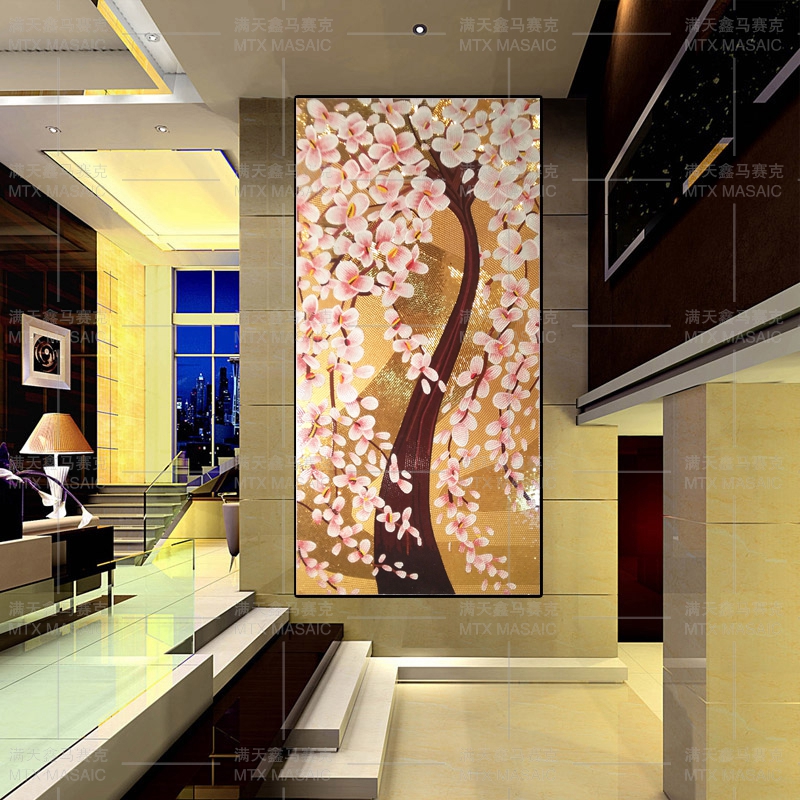 水晶玻璃马赛克镶嵌艺术剪画壁画 定制玄关装饰挂画背景墙发财树图片