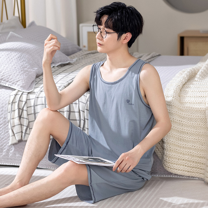 100％纯棉男士夏季无袖背心睡衣