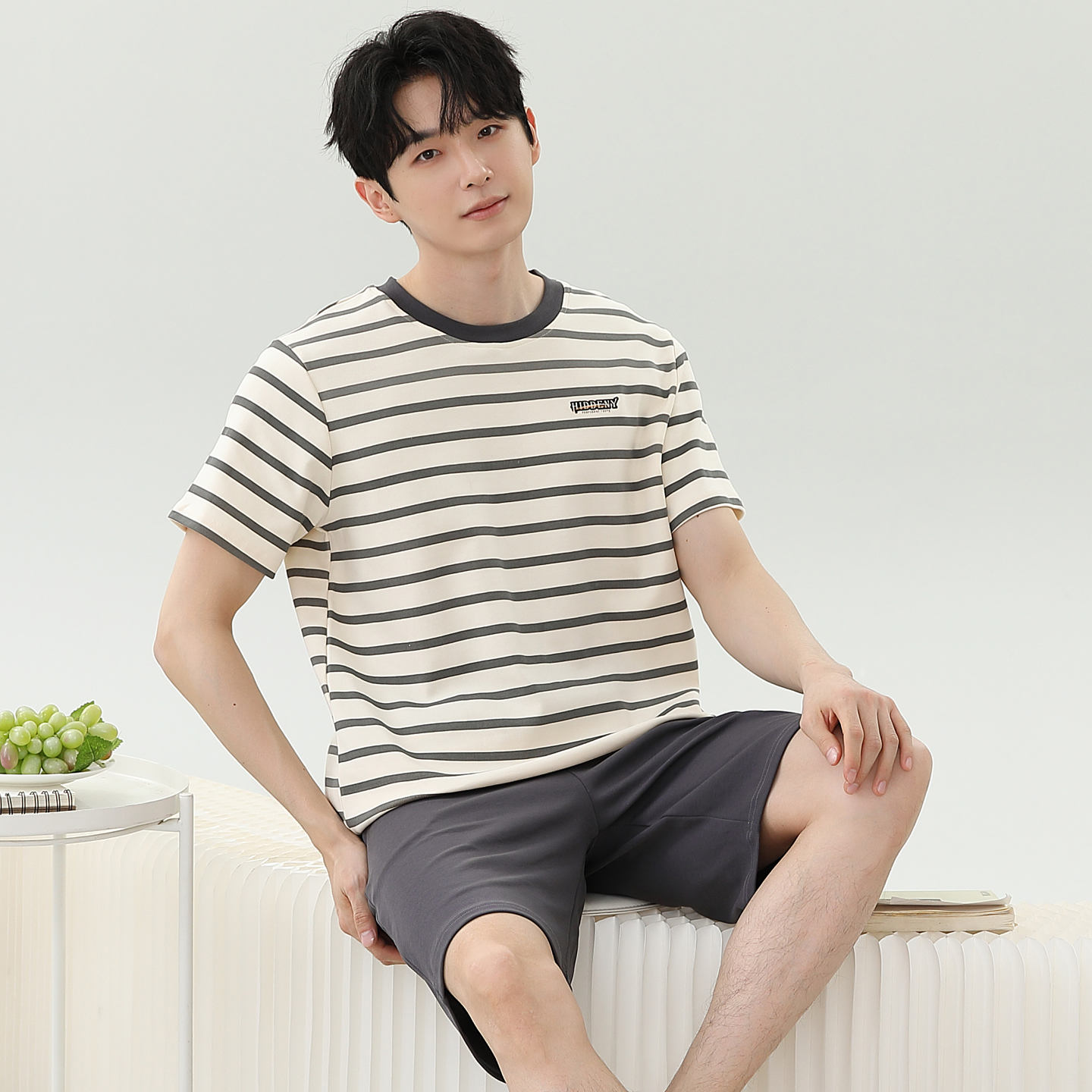 100％纯棉男士夏季短袖短裤睡衣