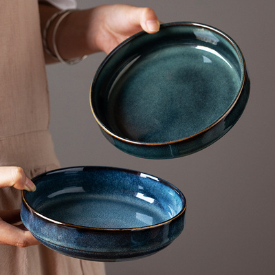 日式厚唇钵钵碗简约6.25英寸深碗窑变釉沙拉碗拌面碗陶瓷菜盘家用