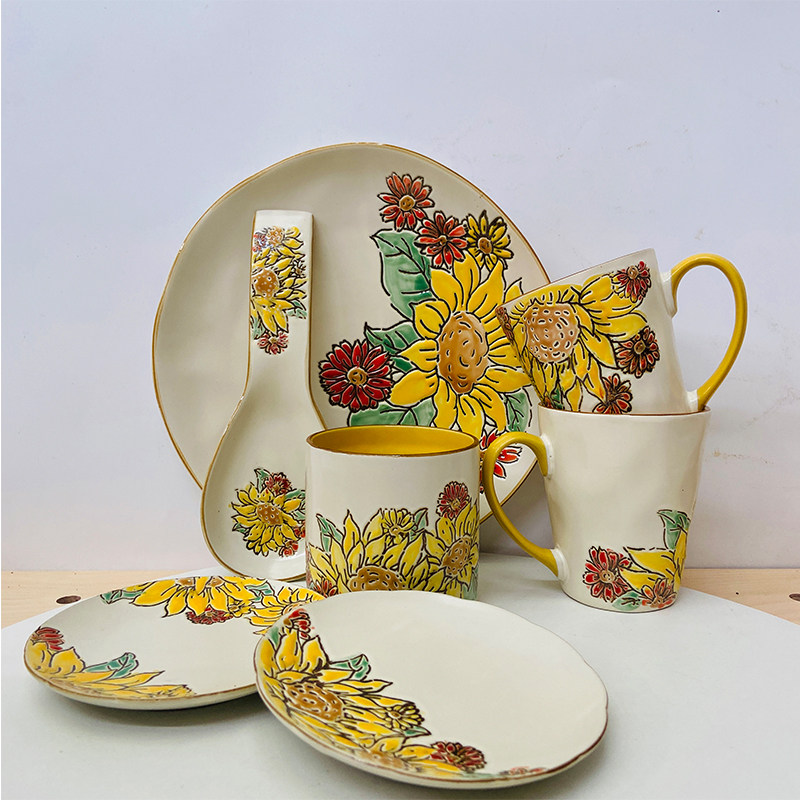 韩式餐具套装家用手绘碗碟筷套碗盘碟碗盘陶瓷釉下彩盛饭勺马克杯,餐饮具,盘,淘宝优惠券,粉丝福利购,淘宝优惠卷