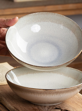 天使之眼渐变黄色陶瓷沙拉碗釉下彩菜碗汤面碗大容量8英寸水果碗