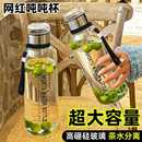 夏季 新款 网红大容量顿顿玻璃杯便携防摔耐高温水杯茶水分离泡茶杯