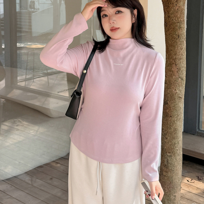 小波家2025秋季胖mm简约半高领打底衫纯色修身内搭上衣