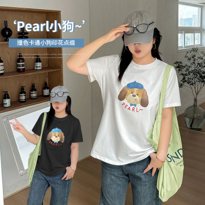 小波家2025秋季胖mm复古卡通印花短袖休闲风宽松T恤