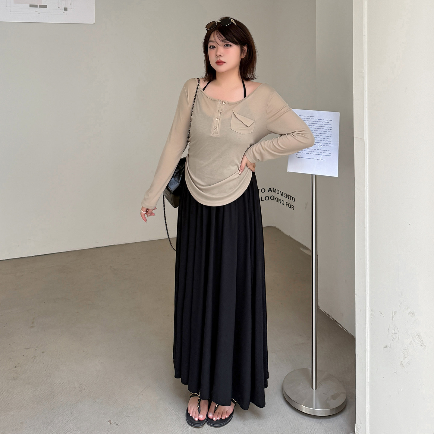 3.3日新品小波家2026春季胖mm纯欲风挂脖吊带裙套装上衣两件套