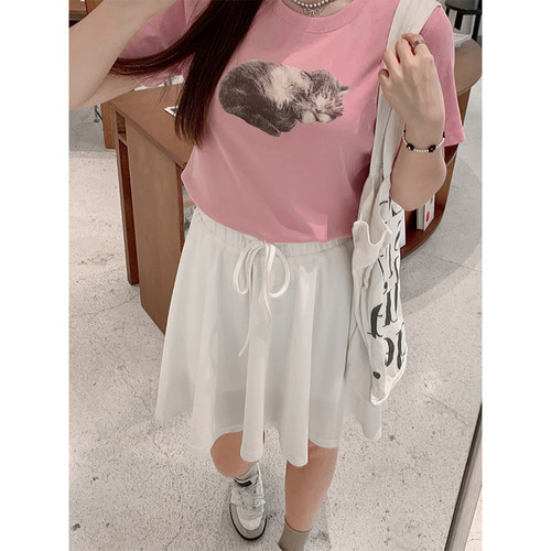 小波家2026夏季胖mm高腰抽绳芭蕾舞裙显瘦A字半身裙