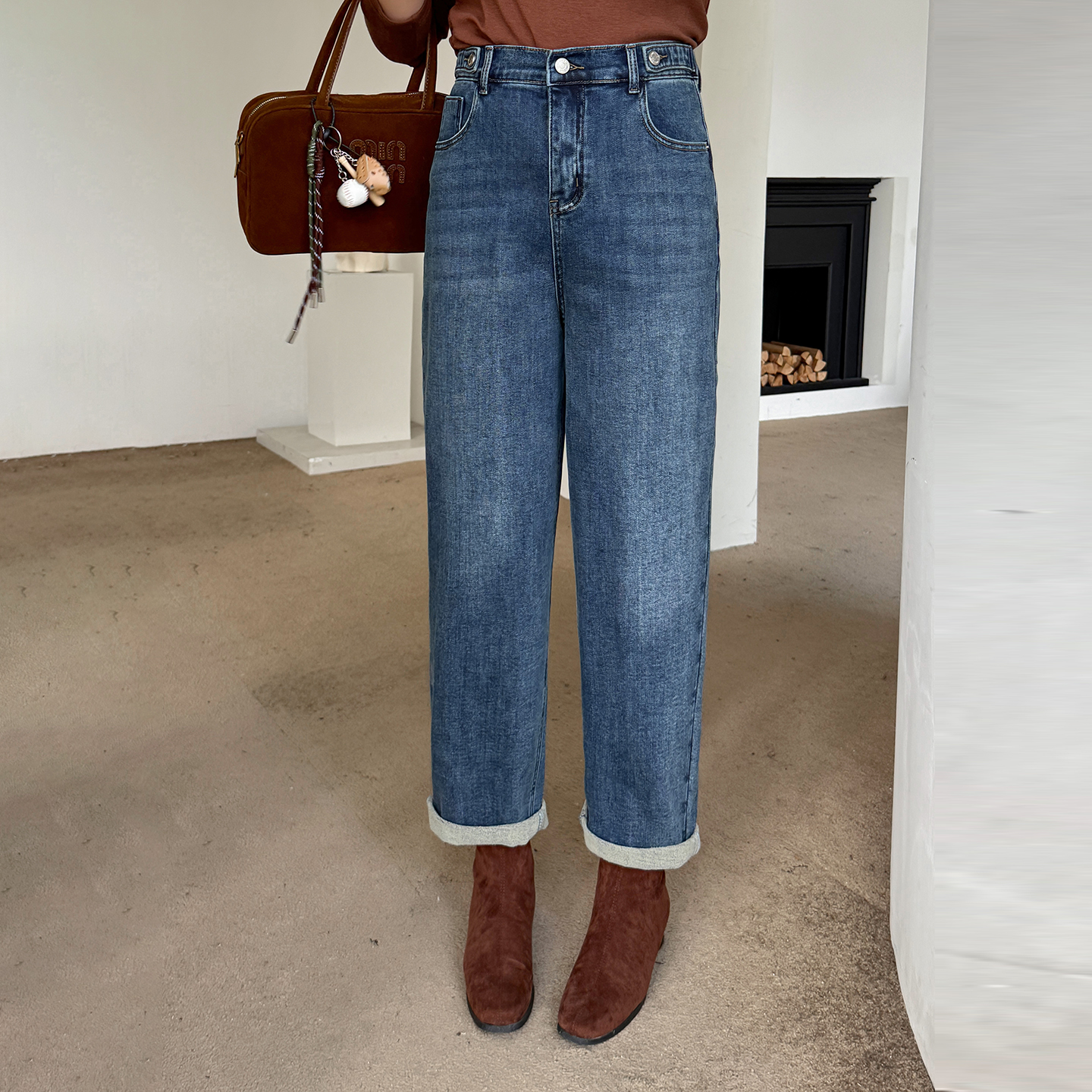 12.2日新品小波家2025冬季胖mm气质法棍加绒牛仔裤保暖百搭时髦裤