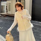 小波家2025冬季 胖mm国风毛边夹棉外套新中式 百搭马甲