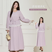 遮肉套装 小波家2025秋季 胖mm韩系气质收腰蕾丝拼接长袖