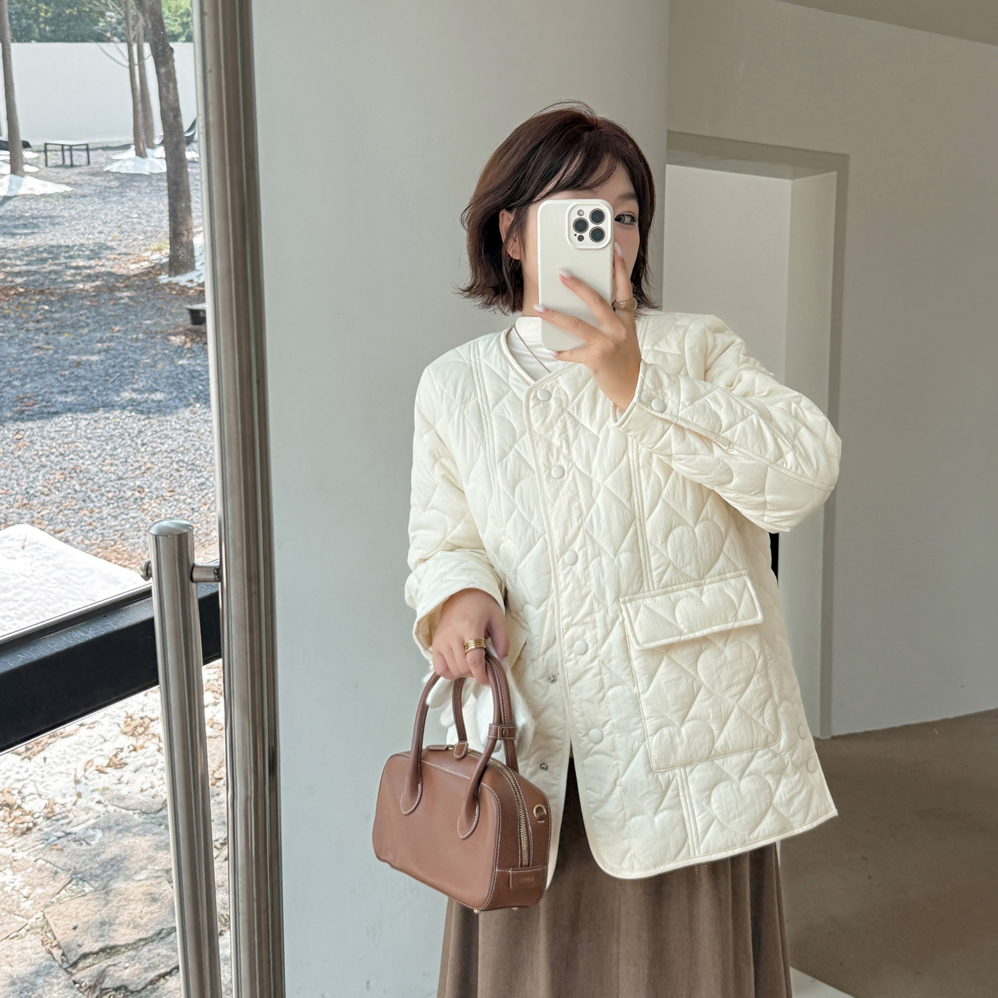 小波家2025冬季胖mm文艺风爱心裥棉保暖棉服宽松外套