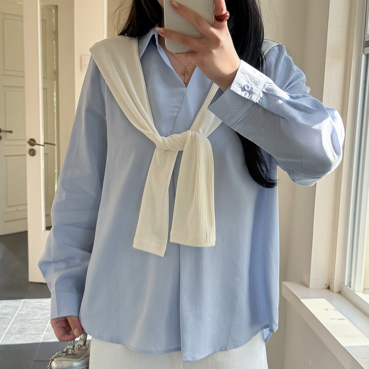 3.3日新品小波家2026春季胖mm慵懒风披肩衬衣套装韩系氛围感上衣