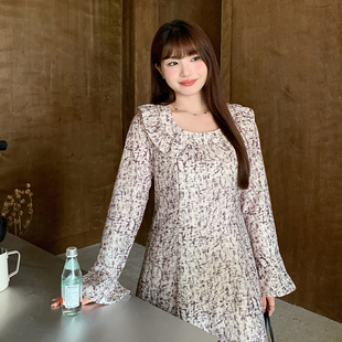 【清仓】小波家2026春季胖m法式高级感荷叶边小众桔梗碎花连衣裙