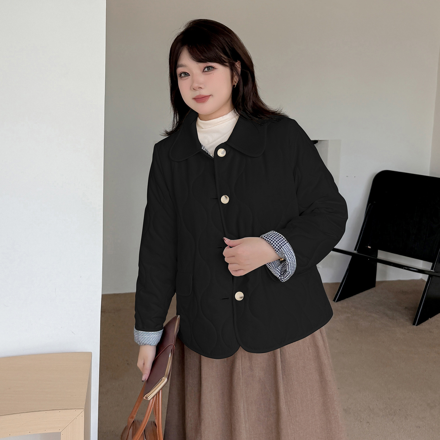 小波家2025冬季胖mm甜美加厚外套百搭保暖显瘦棉服