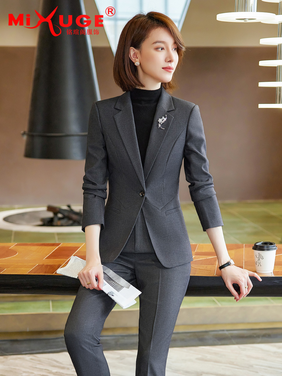 高端西装职业套装女气质秋冬季面试正装黑灰色职场西服4S店工作服