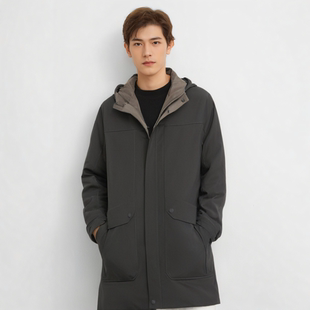 S244027509爱登堡男装2024新款商务脱卸帽白鸭绒羽绒服毛皮服