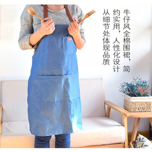 牛仔布围裙北欧简约家居咖啡厅面包店工作服防水油加厚可定制印字