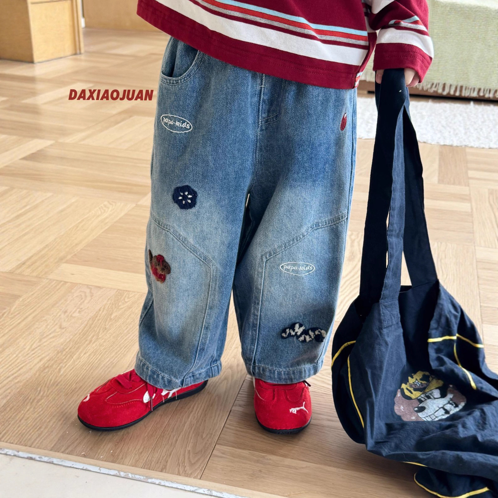 男童个性贴布韩版牛仔裤直筒裤