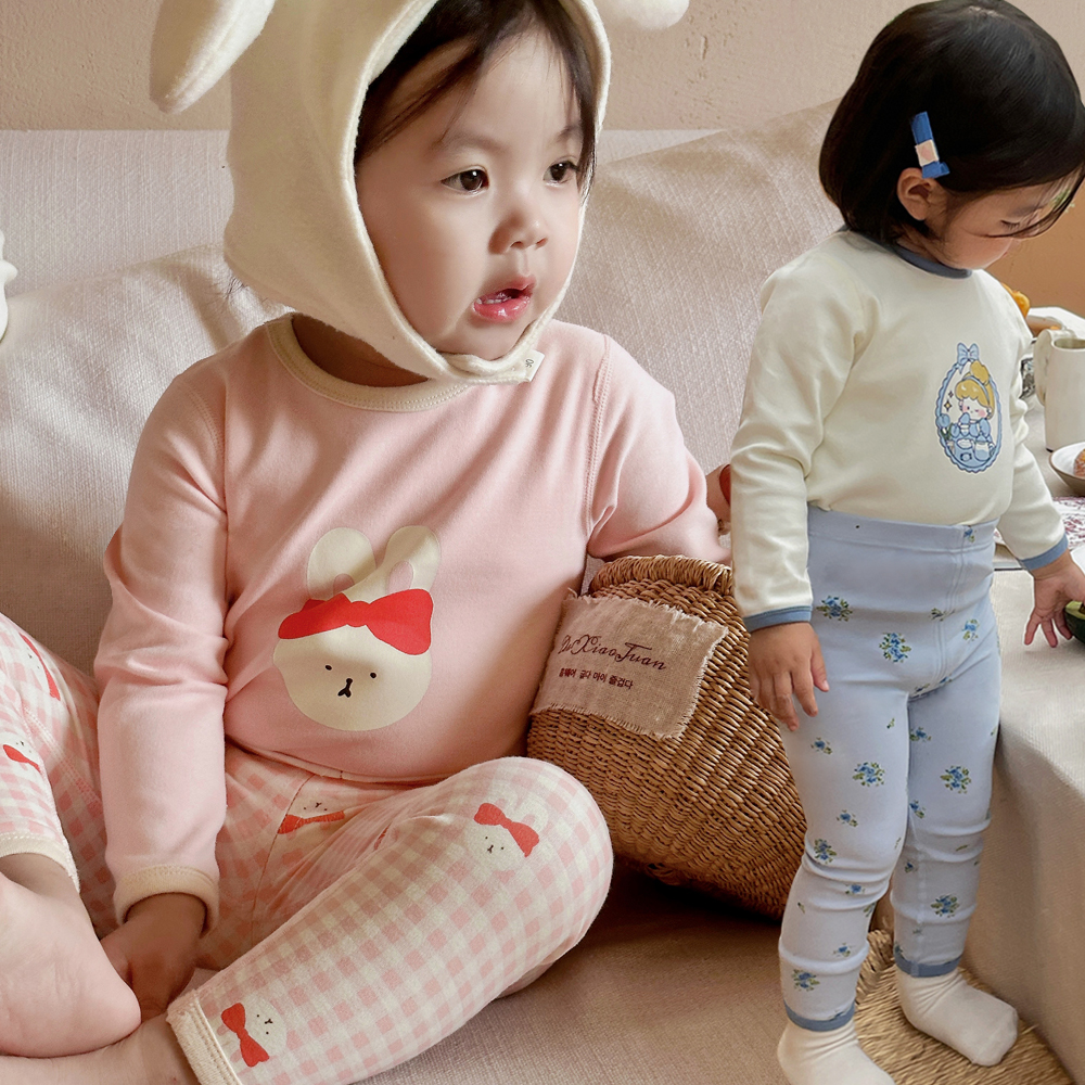 秋冬女童纯棉磨毛无骨舒绒家居服