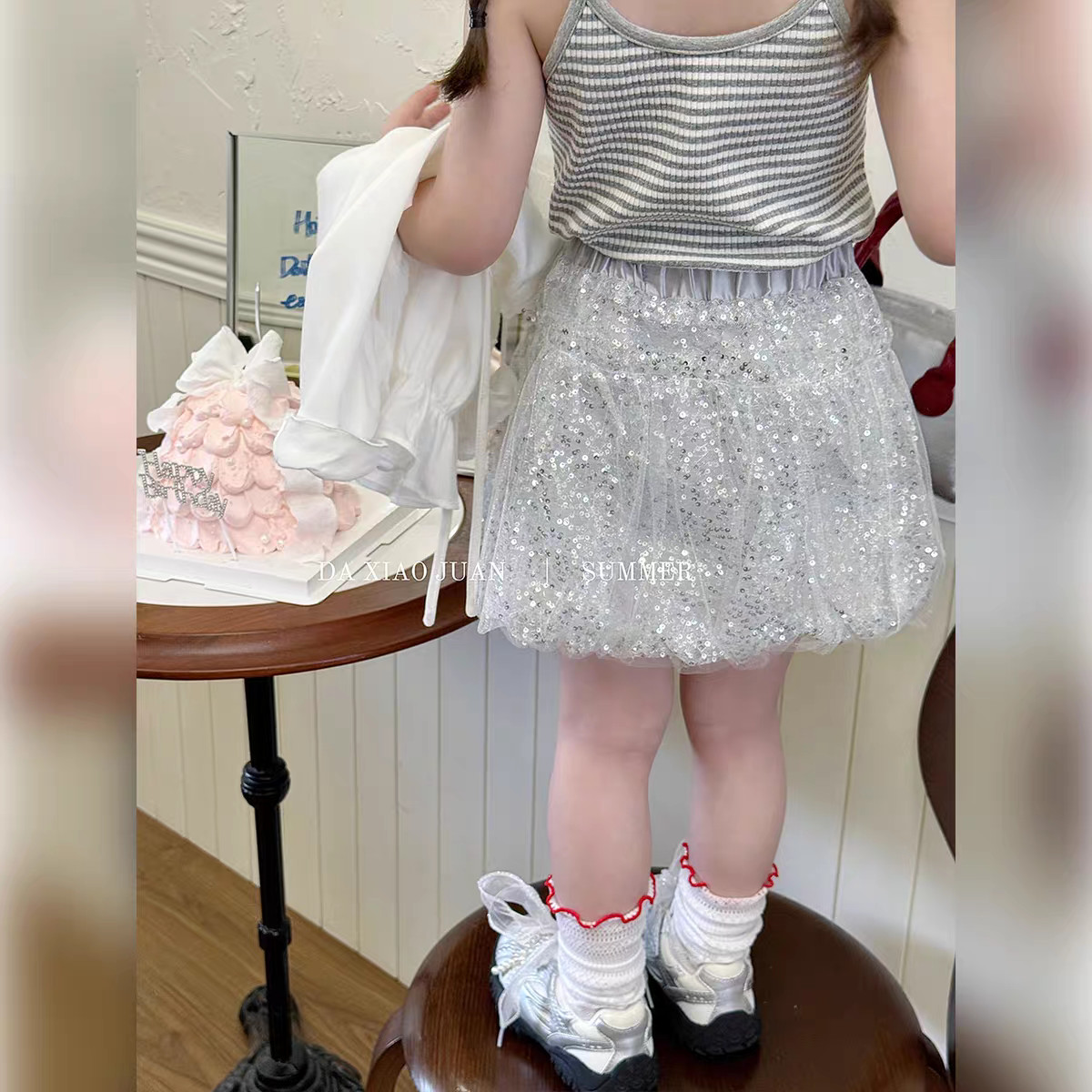 女童夏季薄款亮片纱纱短裙半身裙