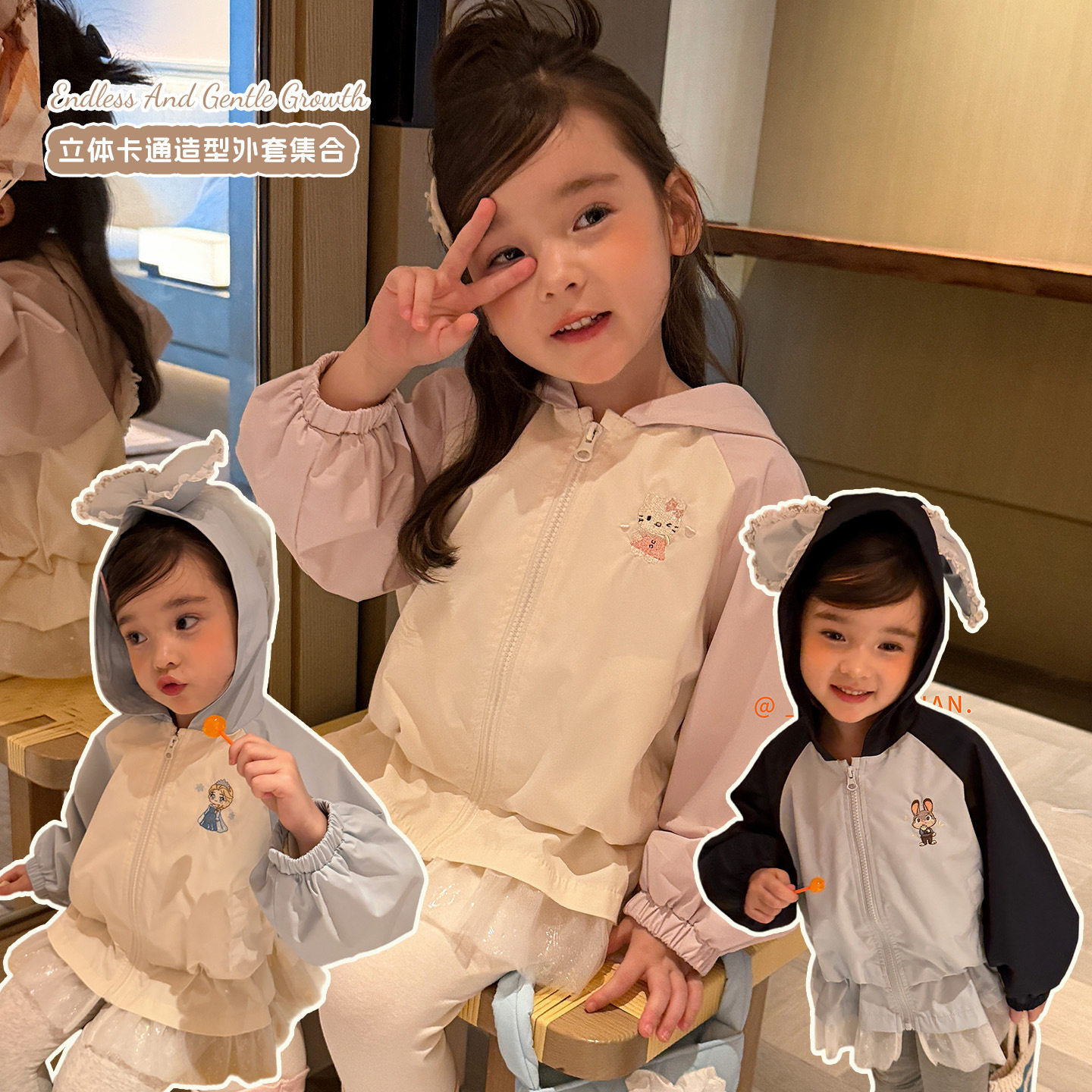 大小卷女童风衣外套洋气可爱2026新款春秋季女宝宝下摆网纱冲锋衣