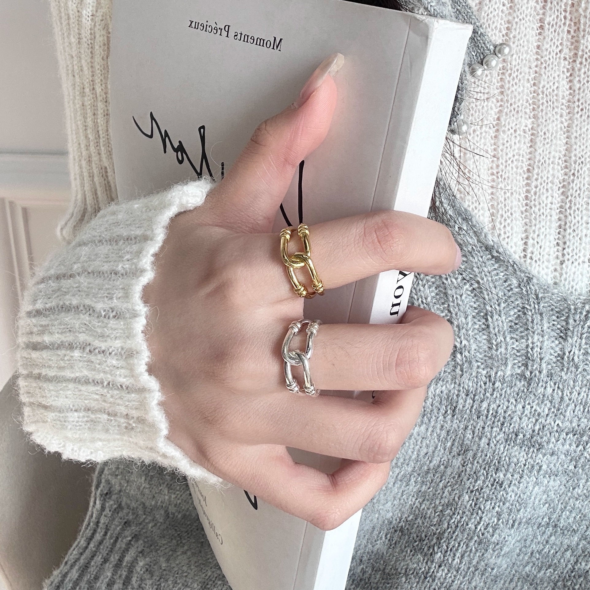 S925纯银打结缠绕戒指女小众设计