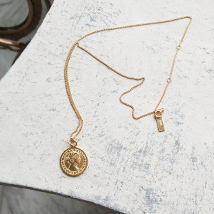 两面戴~通体S925纯银硬币项链女金色六便士人像锁骨链网红银饰品