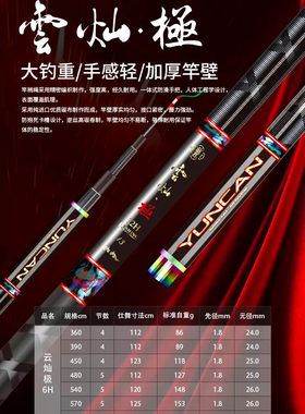新品云鹏尚品云灿极黑坑钓鱼竿超轻超硬台钓竿手杆碳素19调飞磕战