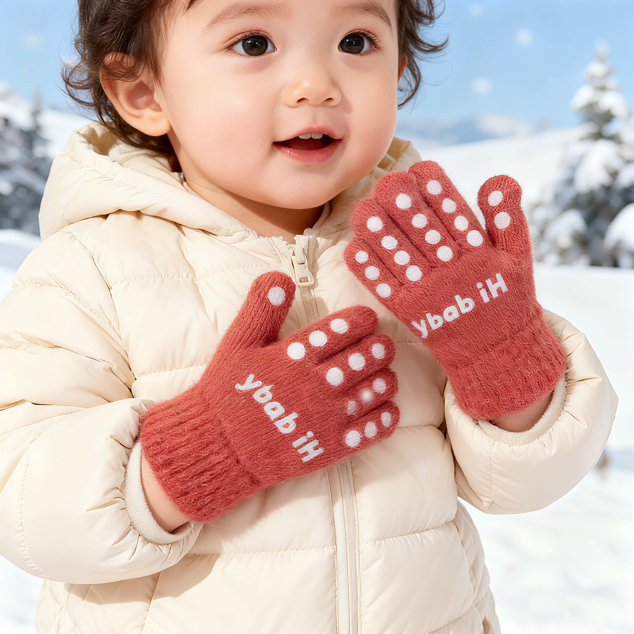 宝宝秋冬季手套薄款爬行专用防滑婴幼儿小孩男女儿童保暖五指1岁3