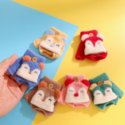 婴儿手套秋冬季天宝宝男女童小孩幼儿露漏无半指1-2-3岁翻盖保暖0