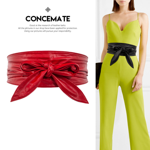 高档羊皮宽腰带女装 饰真皮腰封配裙子连衣裙大衣百搭黑色皮带绑带