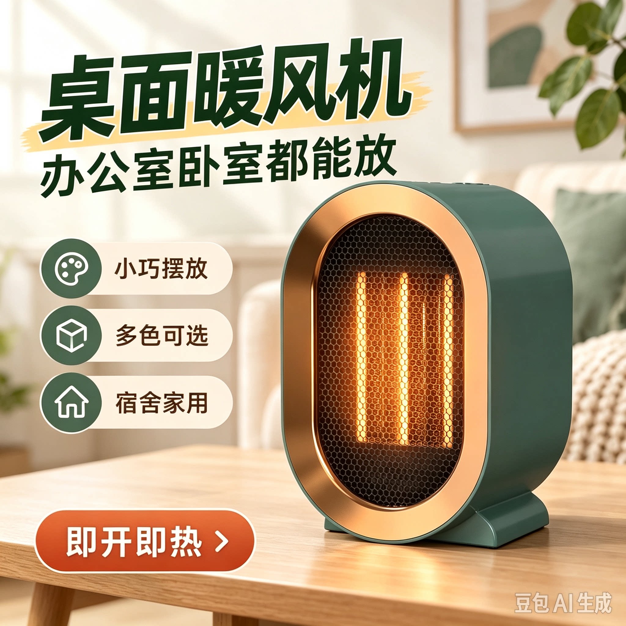 桌面小型暖风机家用宿舍取暖器PTC速热低噪过热保护迷你电暖器