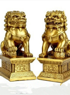 包邮北京狮子一对铜狮子摆件招财母子双狮镇宅彩球客厅家居礼品