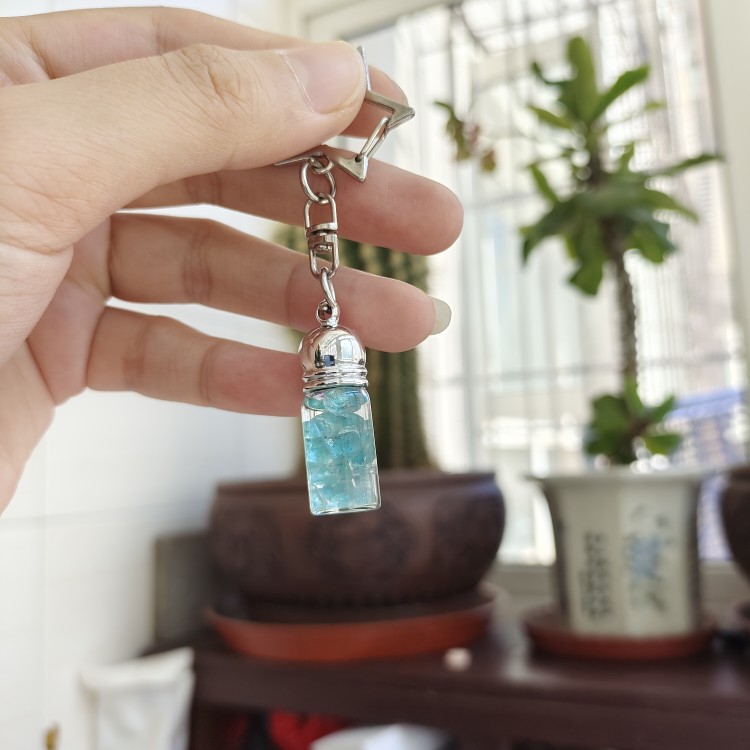 磷灰石水晶碎石漂流瓶香薰许愿瓶钥匙链u盘链挂装饰挂件毕业礼品