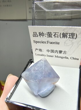八面体萤石原石天然矿物晶体标本盒猫矿能量石晶地质科普教学矿