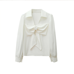 RM2015#复古港风小众设计感别致上衣女秋长袖白色衬衫衬衣